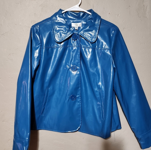 NWT Vintage Studio Works Button Down Blue Vinyl Jacket w/Pockets Size P SMALL - Picture 1 of 4